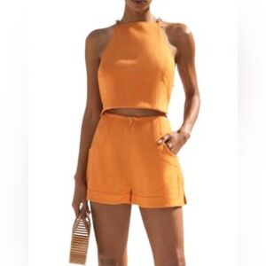 Cult Gaia Molly linen orange shorts